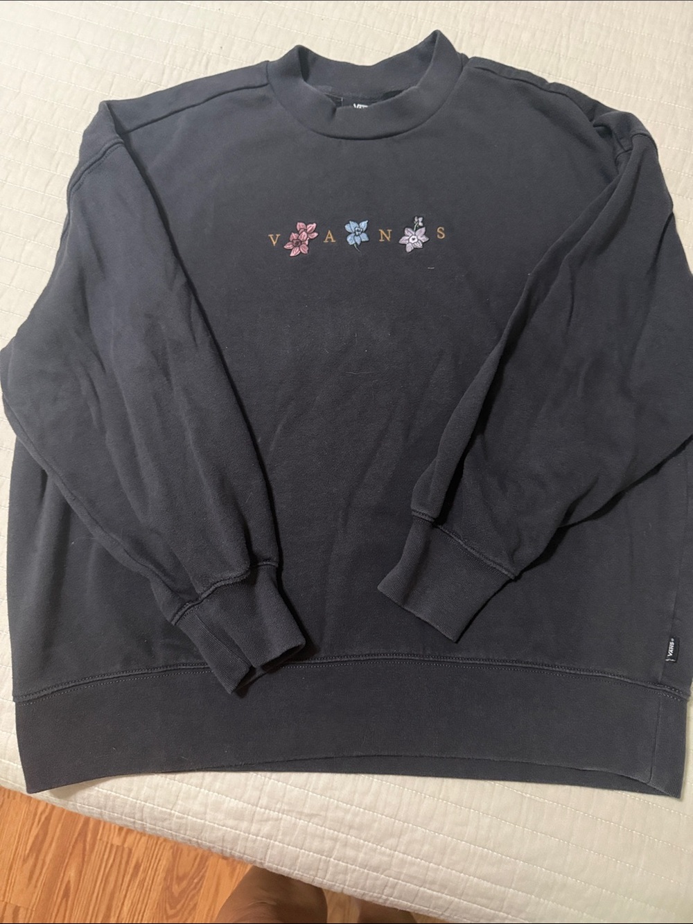 Vans Black Crewneck Sweatshirt with Multicolor Floral Letters Size Ladies Small